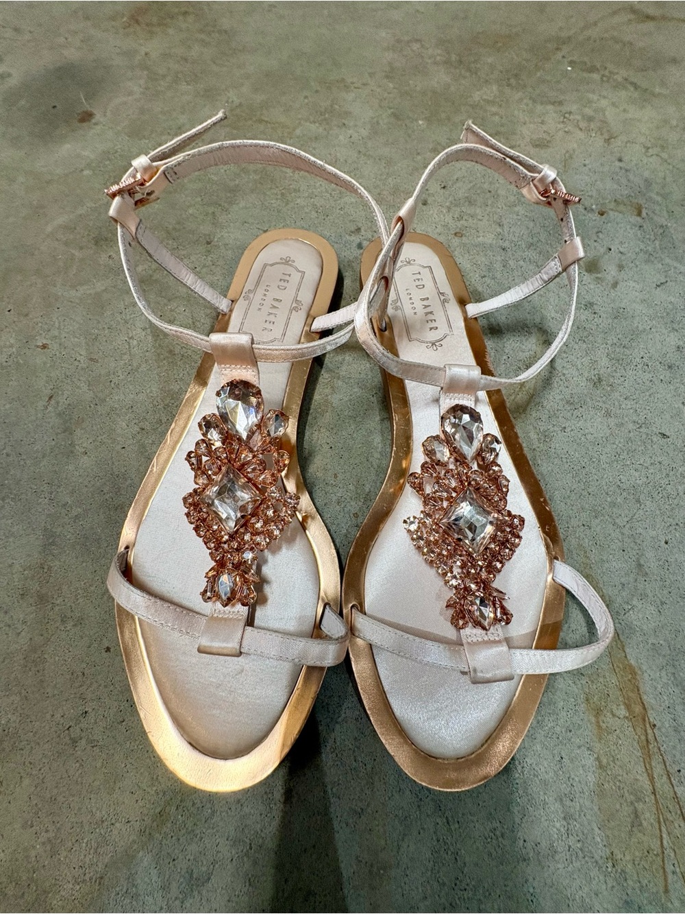 Ted Baker “Roseup” Women's Blush Crystal Embellished T-Strap Sandals
